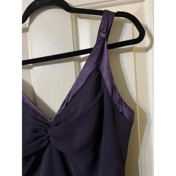 Vera Wang Bridesmaid Elegant Eggplant Dress Satin Trim 12 - Picture 4 of 7